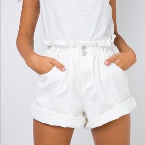 PRINCESS POLLY Paperbag white denim shorts
